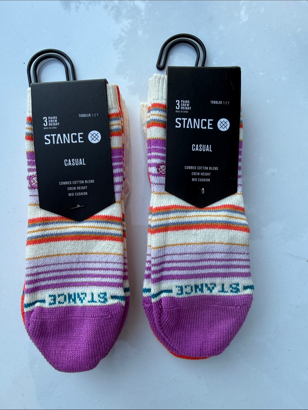 Stance Casual Crew Socks - Purple, Cream & Orange Stripe for kids